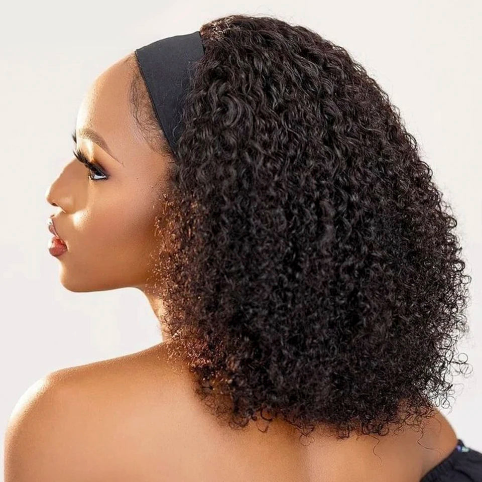 250% Density Brazilian Jerry Curly Headband Wig | Glueless Kinky Curly Remy Human Hair (Full Machine Made) Luxegan