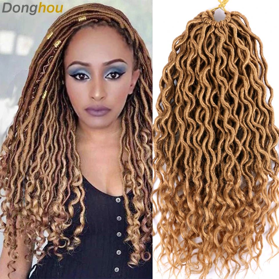 Goddess Faux Locs Crochet Hair | 18" Soft Curly Braids | Ombre Dreadlocks Extensions | 24 Strands/Pack Luxegan