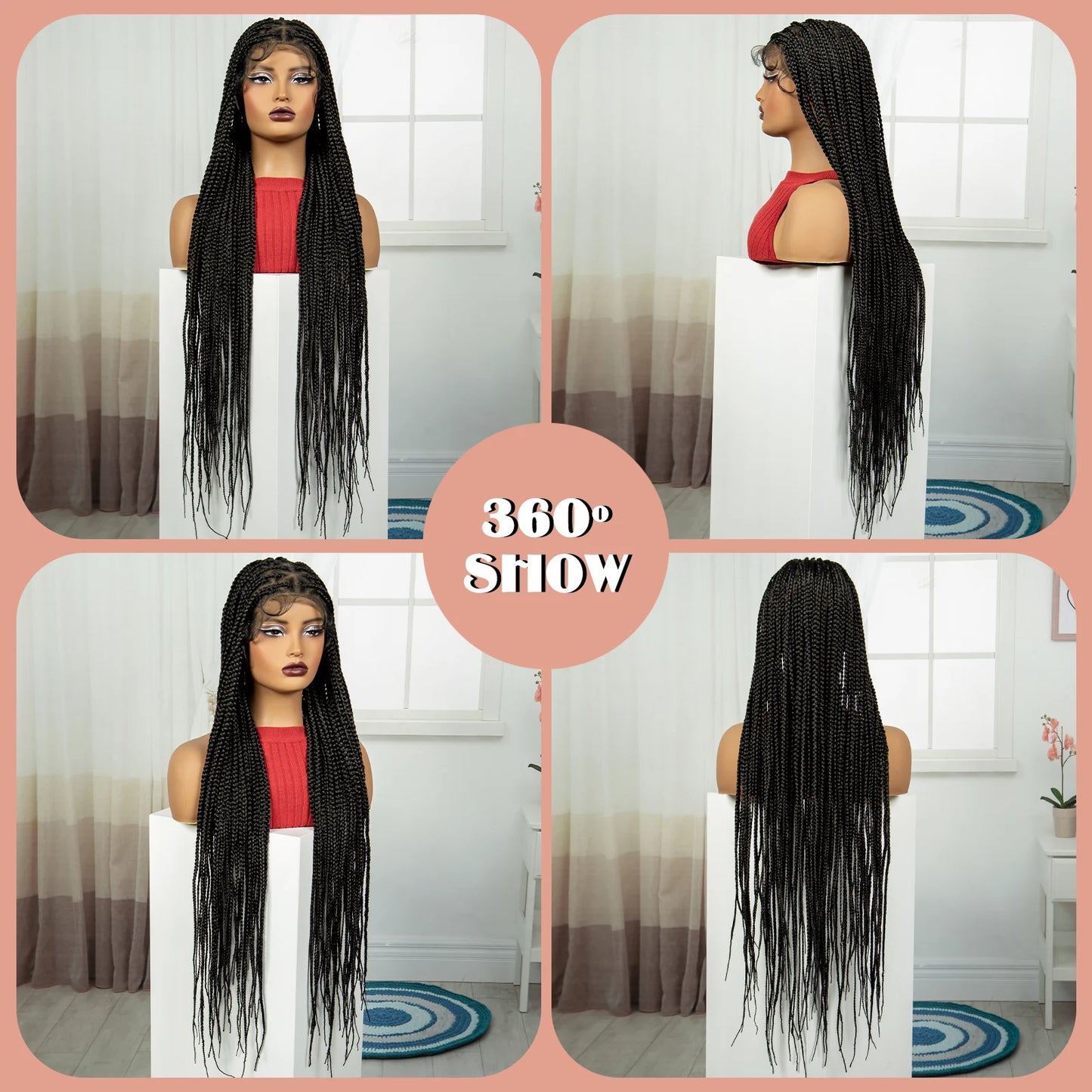 36" HD Full Lace Twisted Box Braids Wig | Long Straight Synthetic Braided Wig with Baby Hair for Black Women Luxegan