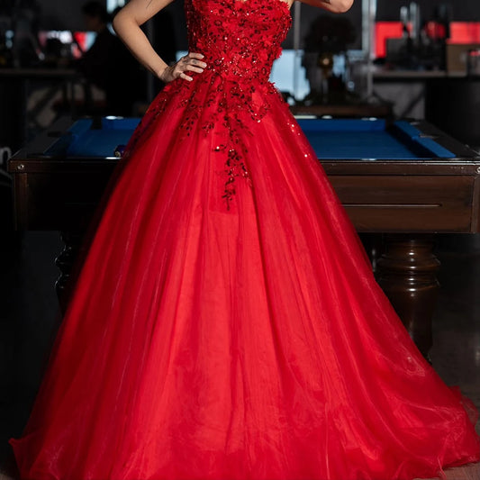 Sequined Floral A-Line Evening Gown | Strapless Sleeveless Floor-Length Prom Dress - view 2