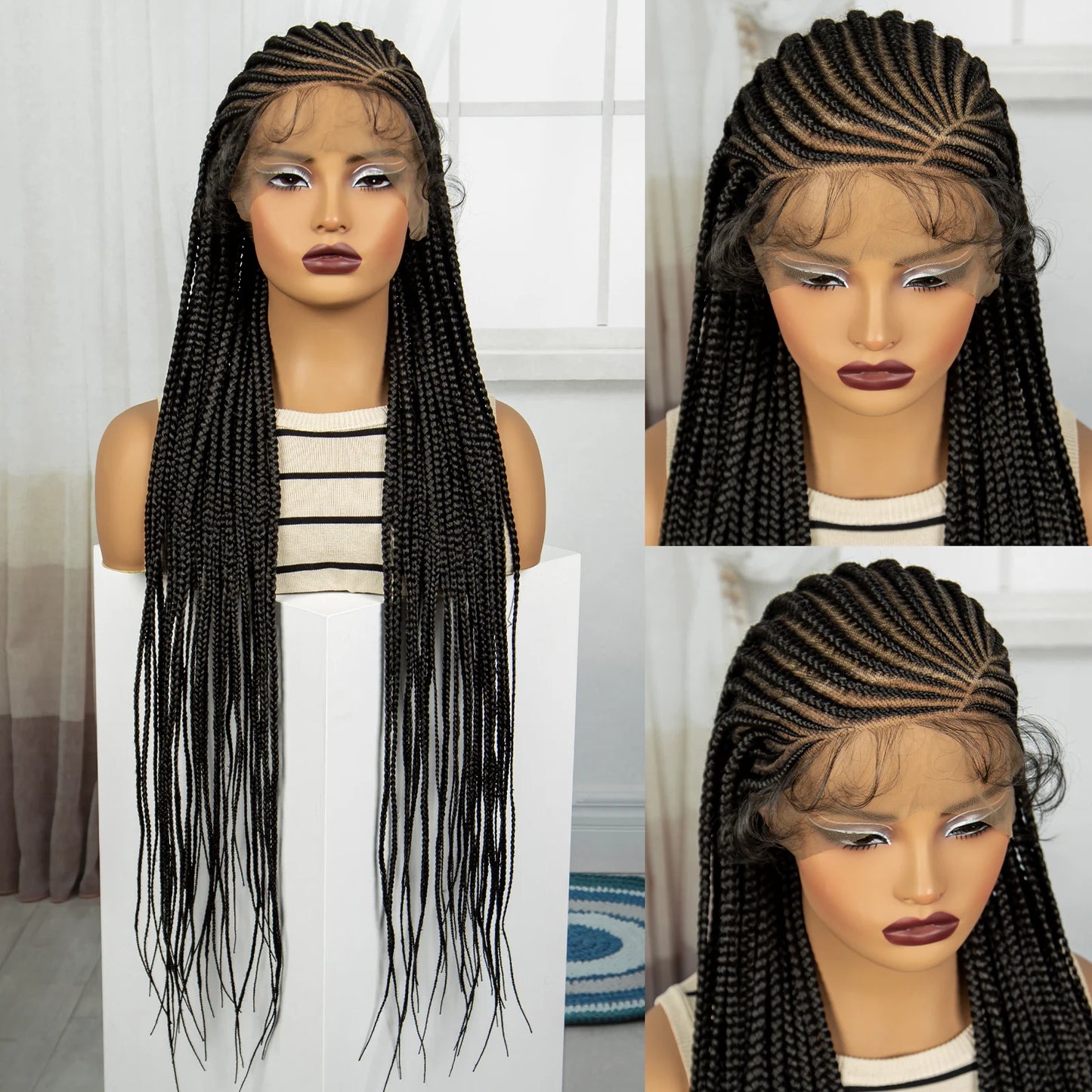 36" Knotless Cornrow Braids Wig | Transparent Full Lace | Baby Hair Luxegan