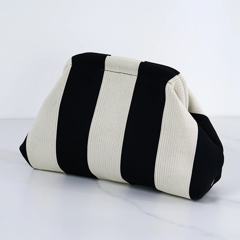 Cotton Woven Shell Clutch | Soft Casual Ruched Colorblock Summer Bag Luxegan