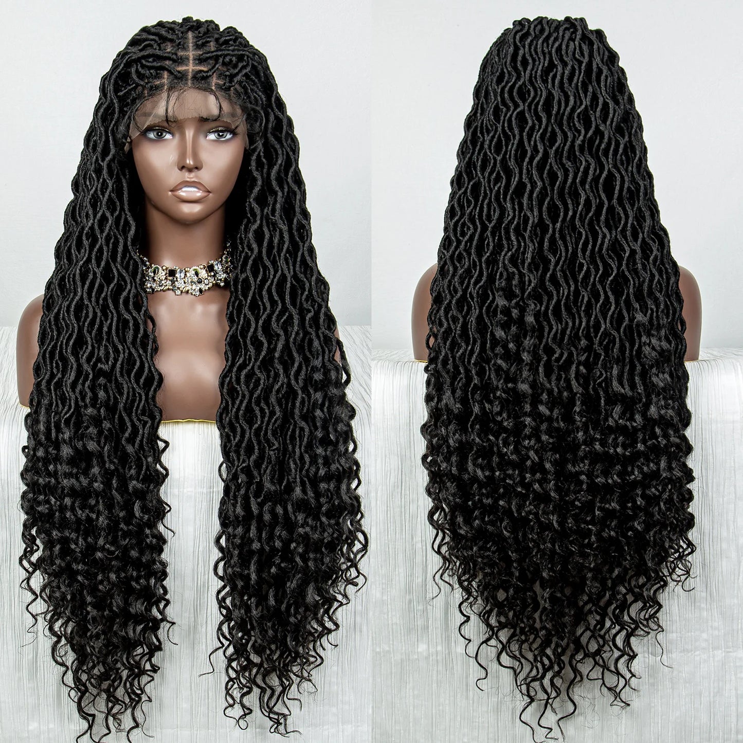 Colorful Dreadlocks & Water Wave Braids Wig | Lace Front | Baby Hair Luxegan