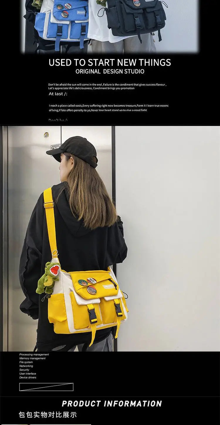 Japanese Simple Messenger Bag | Student Nylon Waterproof Canvas Handbag & Shoulder Crossbody Bag