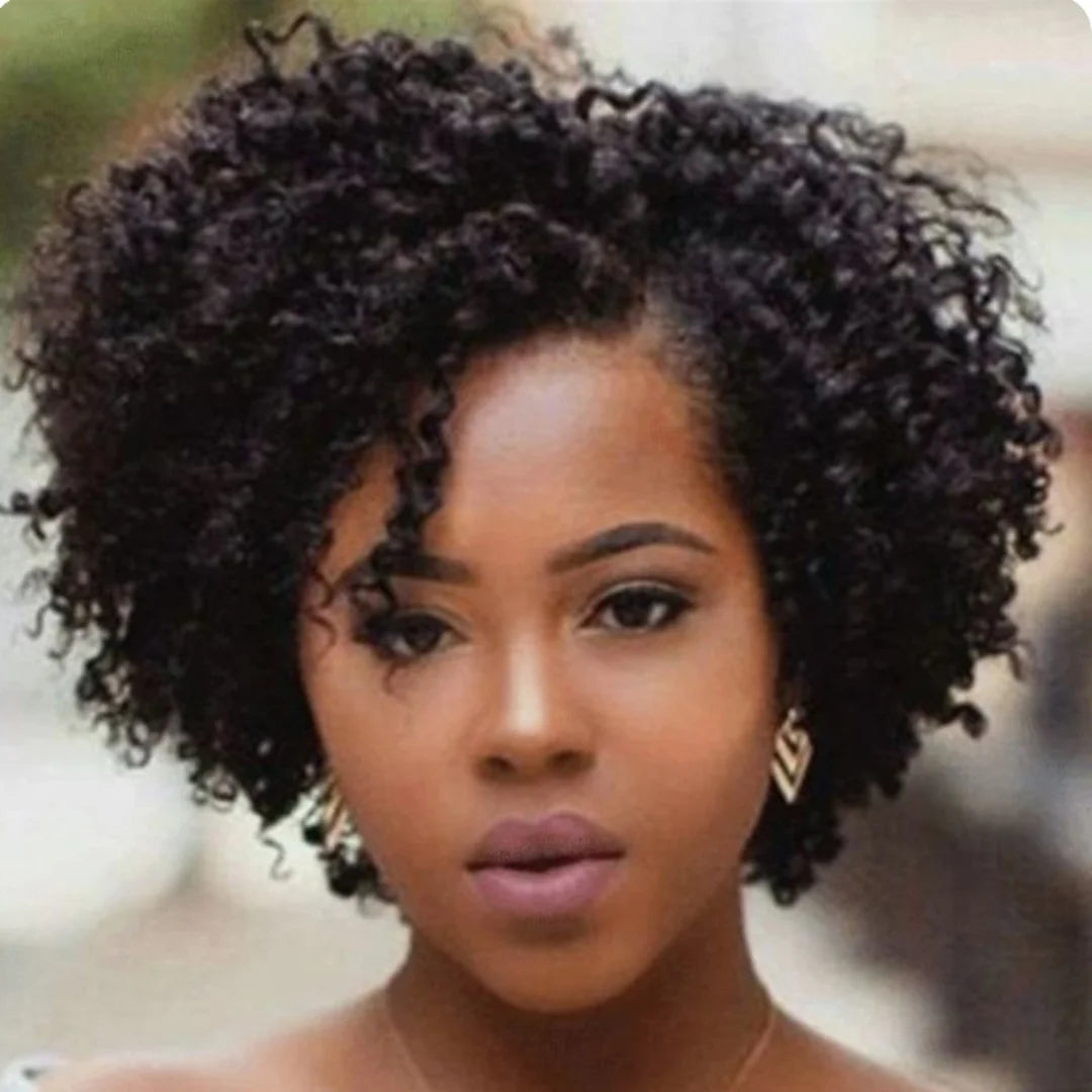 Short Curly Burgundy & Black Wig | Side Part Synthetic Cosplay Wig | 150% Density Luxegan