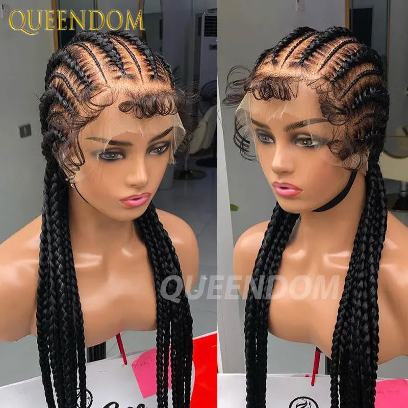 Synthetic Full Lace Cornrow Box Braided Wig 36" Lace Front Wigs Jumbo Braids Wig For Black Africa Women Braids Wig Braiding Wigs Luxegan