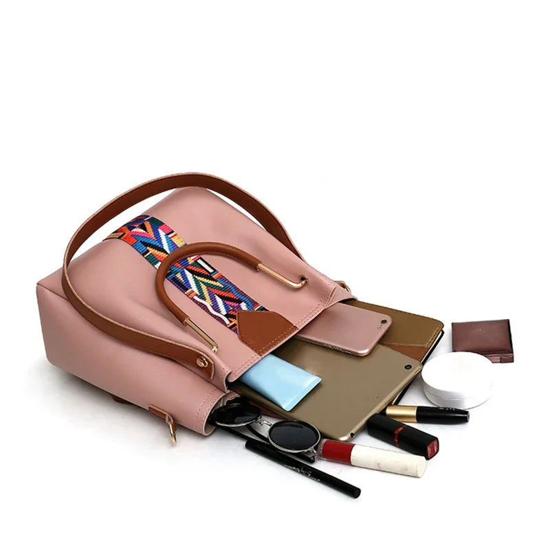 4 Pcs Luxury Handbag Set | Large Capacity Tote Bag, Fashion Shoulder Bag, Wallet & Card Case for Women (Patchwork) Luxegan