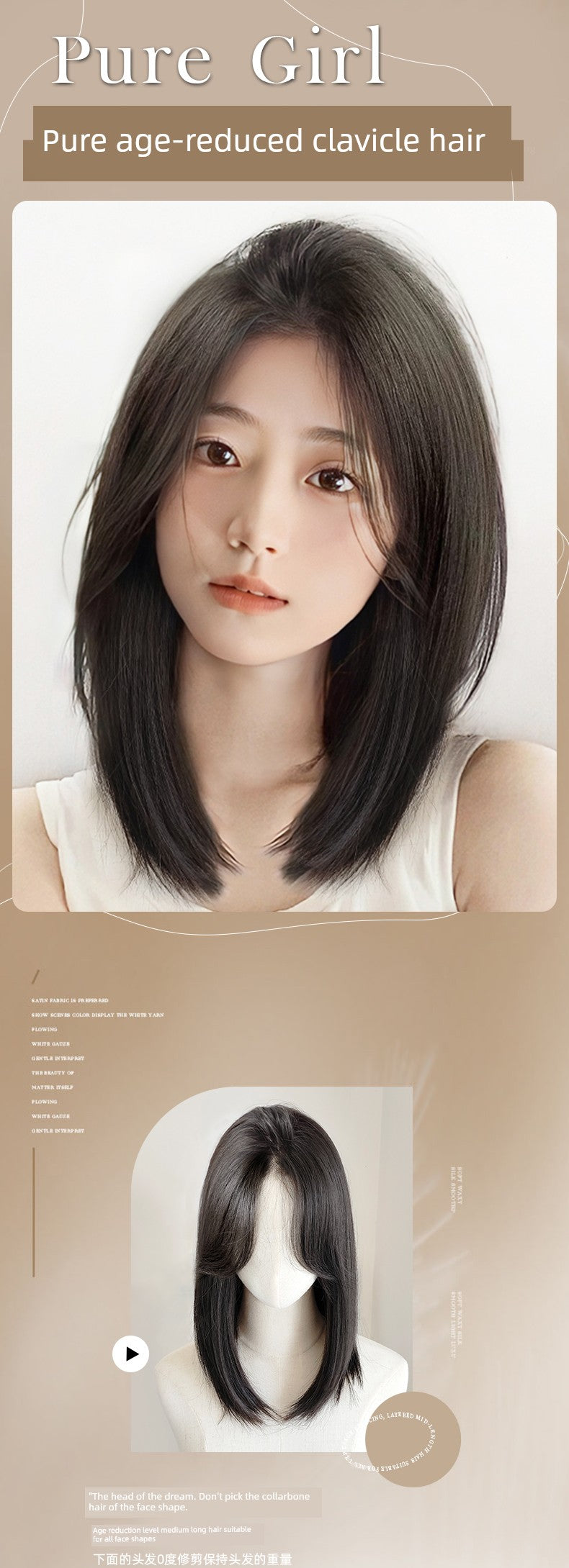 Women's Long Hair Lace Eight-Word Bangs Collarbone Length Wig | Artificial Full Real Human Hair Seamless Full-Head Wig Luxegan