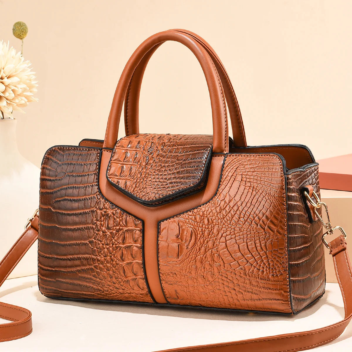 Bag Women New Fashion Crocodile Pattern Handbag | Large Capacity Casual Shoulder Messenger Bag (Purses & Handbags) Luxegan
