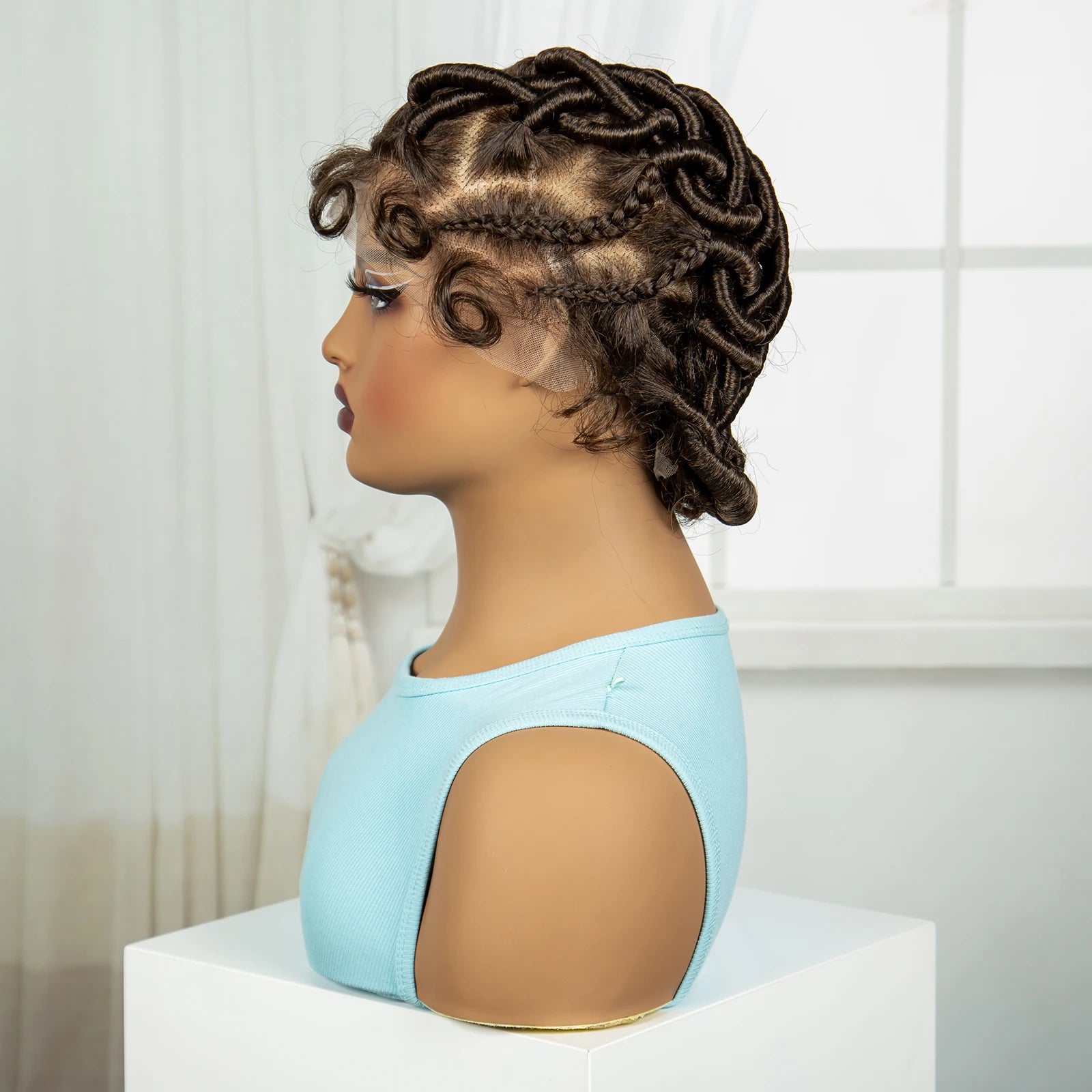 613 Blonde Short Handmade Bantu Knotless Braids Wig | Full Lace Luxegan