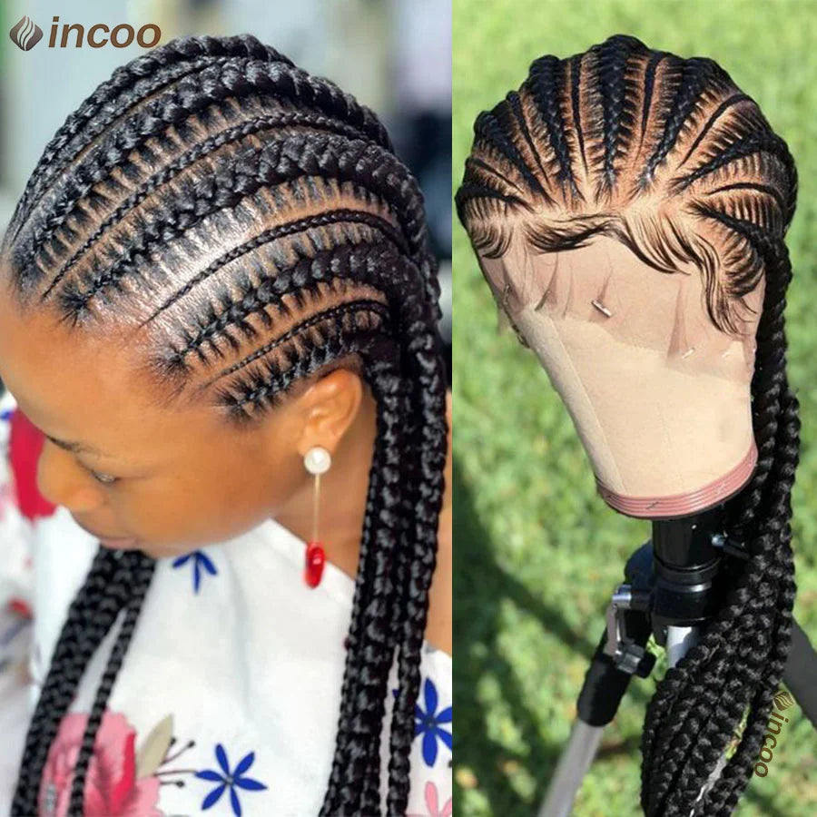 Synthetic Full Lace Cornrow Braided Wigs 36'' Lace Front Wig Jumbo Braids Wig For Black Afro Women Goddess Twists Box Braids Wig Luxegan