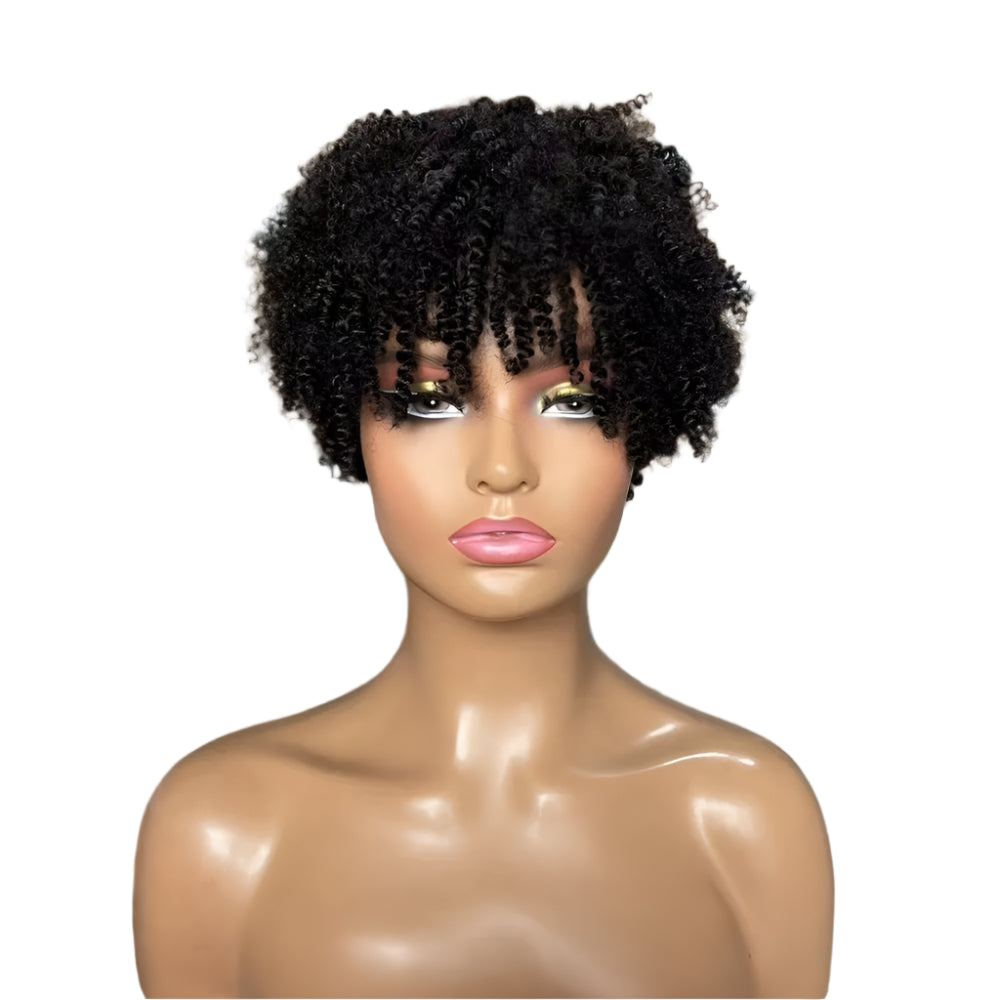 100% Human Hair | Afro Kinky Curly | Full Machine | Short Wigs | Brazilian Virgin Hair Wig