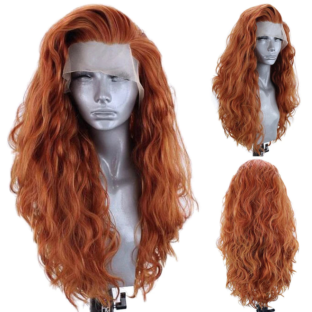 13x4 Ginger Wavy Lace Front Wig | Heat Resistant Synthetic Hair | Cosplay | Long Wavy Wig | Blonde