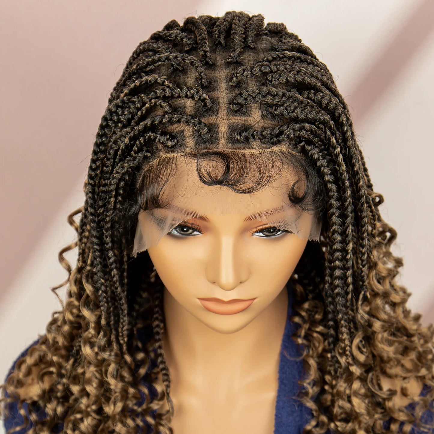 Short Bob Boho Knotless Box Braids Wig | 360 Double Full Lace | Curly Ends Luxegan
