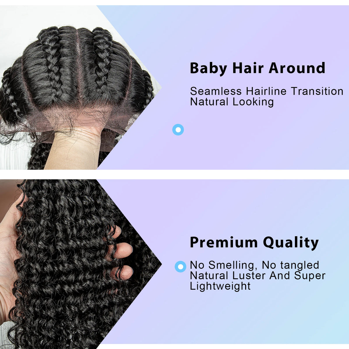22" Box Braids Full Lace Wig | Two Curly Ponytails | Baby Hair | Synthetic Braided Wig