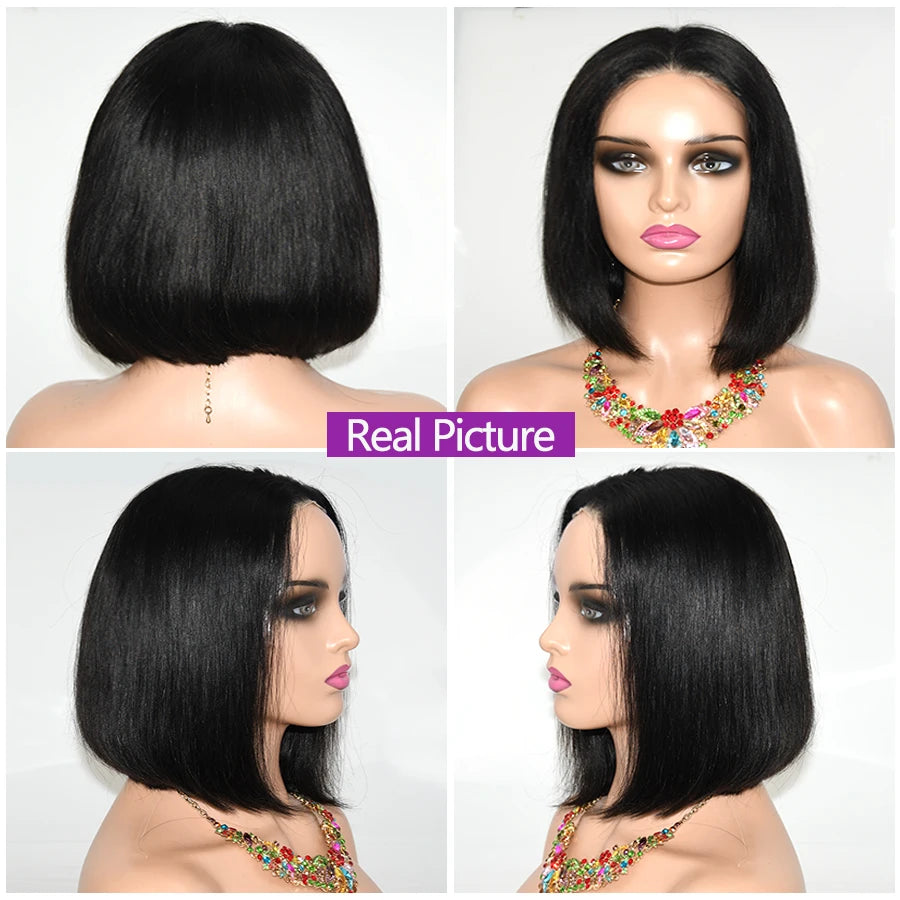 Straight Bob Wig | Glueless | Brazilian Remy Hair | 4x4 Lace Closure | Pre-Cut | Ready to Wear | Natural Black