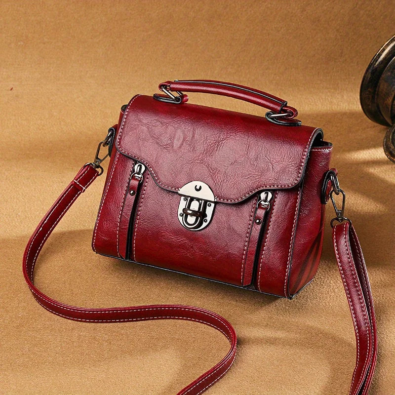 Vintage Turn-Lock Square Satchel Bag for Women | Classic PU Leather Shoulder & Crossbody Handbag (Everyday Tote, Secure Travel Purse) Luxegan