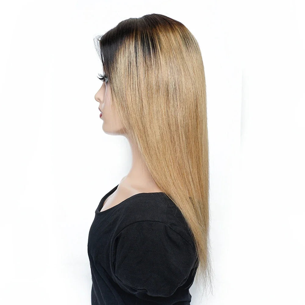Ombre Honey Blonde & 1B/30 Straight 4x4 Lace Closure Wig | 150% Density Middle Part Remy Human Hair Luxegan