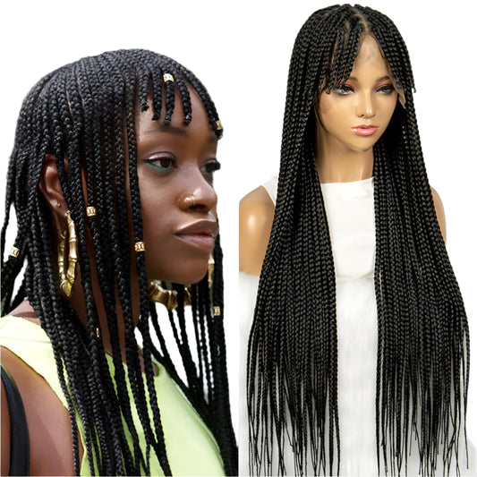 Box Braids & Fulani Braids Full Lace Wig with Bangs | Synthetic Braided Wig for African Women