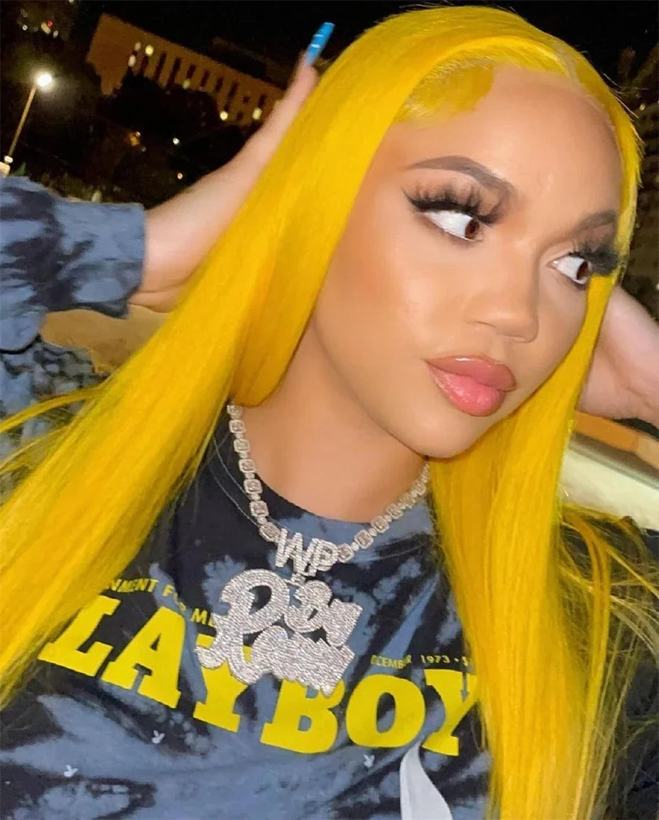 200% Density Light Yellow Straight 613 HD Transparent Lace Front Wig | 13x6 & 13x4 Lace Frontal Human Hair Wig for Women Luxegan