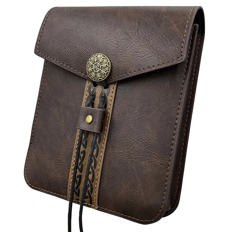 Bolso de cintura medieval Retro Punk, monedero portátil para hombres y mujeres, riñonera, hebilla de cuero estilo vikingo, bolso cuadrado, accesorios de disfraz