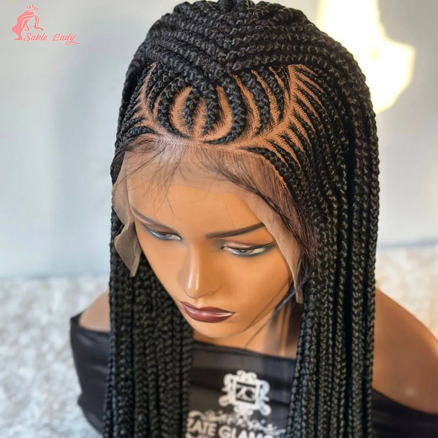 36" Knotless Box Braids Wig | Fulani Cornrows | 360 Full Lace | Baby Hair | Black Women Luxegan