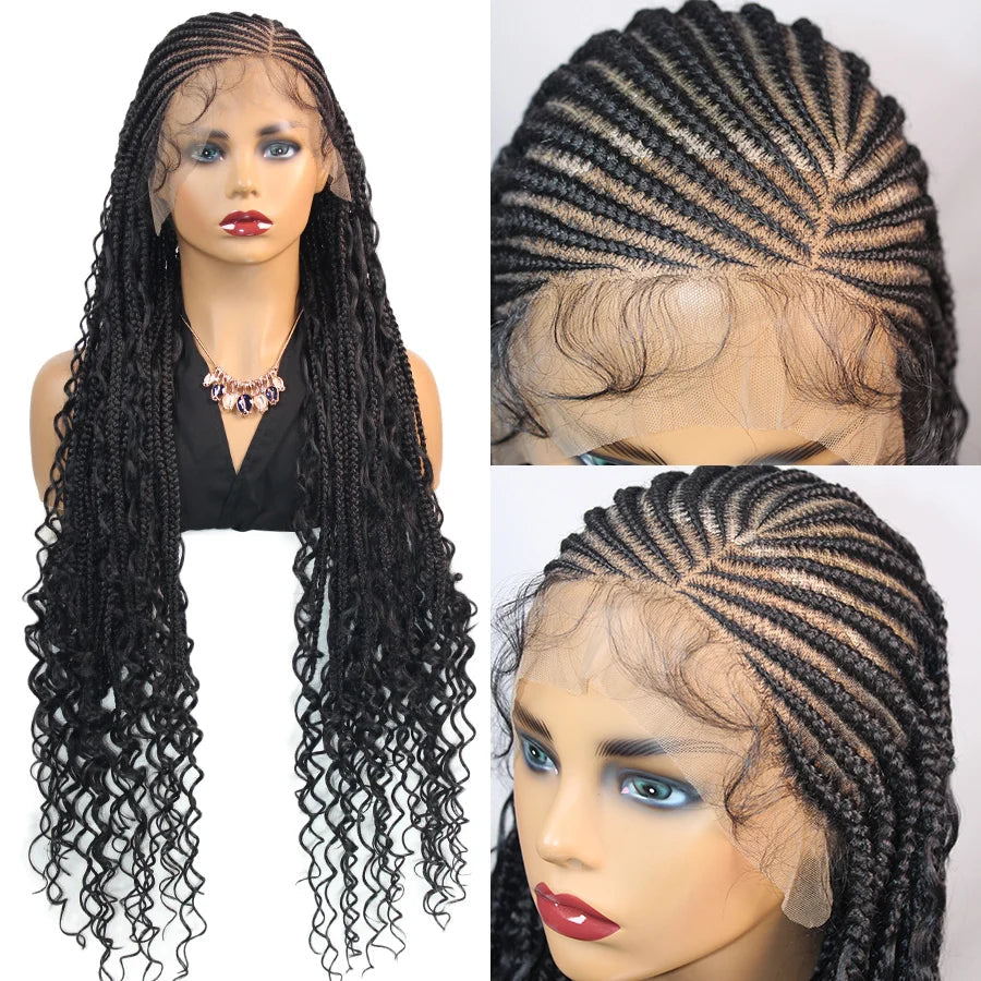 36" Knotless Box Braids Wig | Fulani Cornrows | 360 Full Lace | Baby Hair | Black Women Luxegan