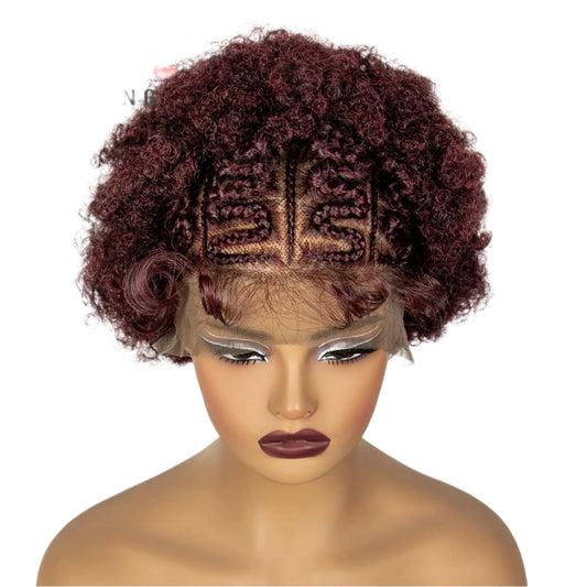 Burgundy Afro Curly Braids Bob Wig | 13x6 Lace | Baby Hair | Bouncy Curls Luxegan