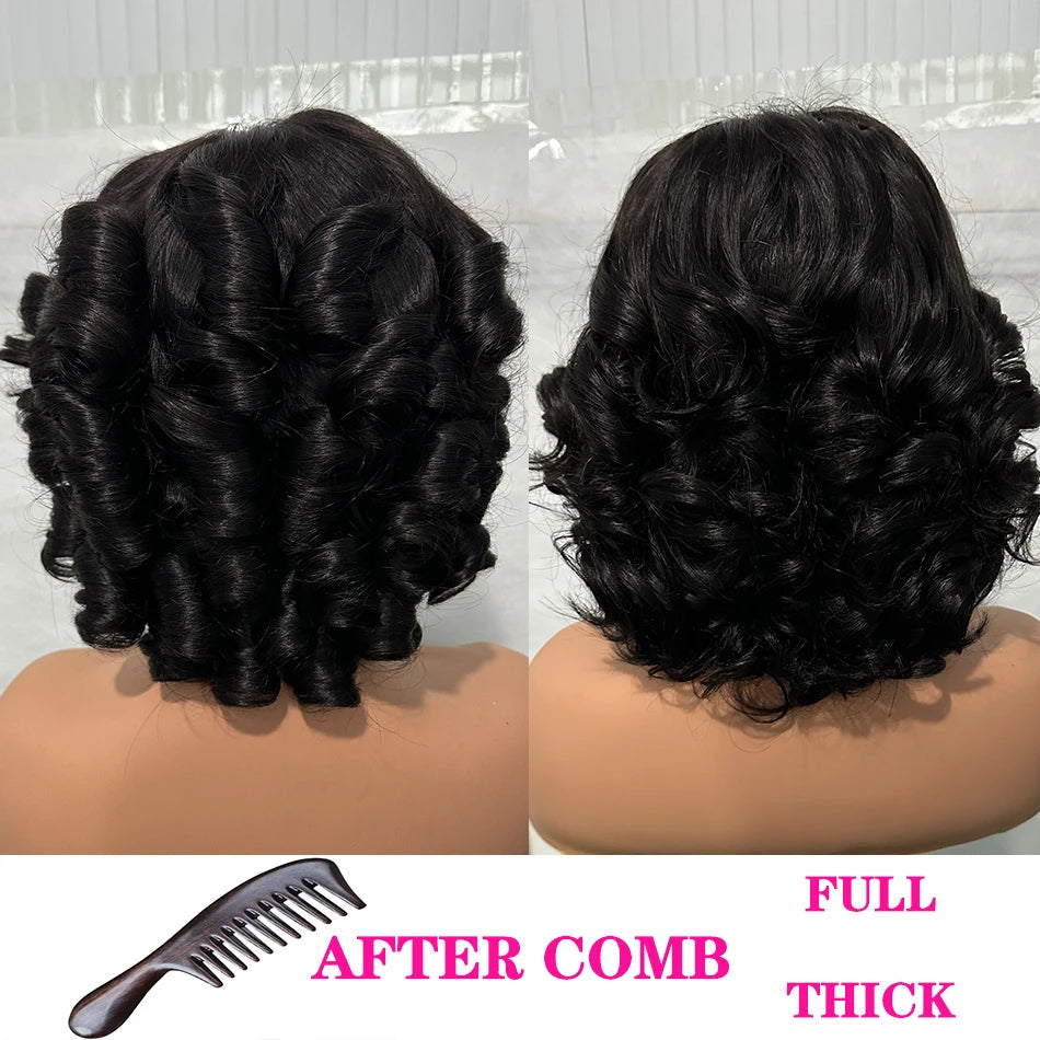 Malaysian Hair | Double Drawn | P4 27 | Ombre | Highlight | Bouncy Wave | Wear and Go | Glueless | Human Hair | Bob Curly Wigs Luxegan