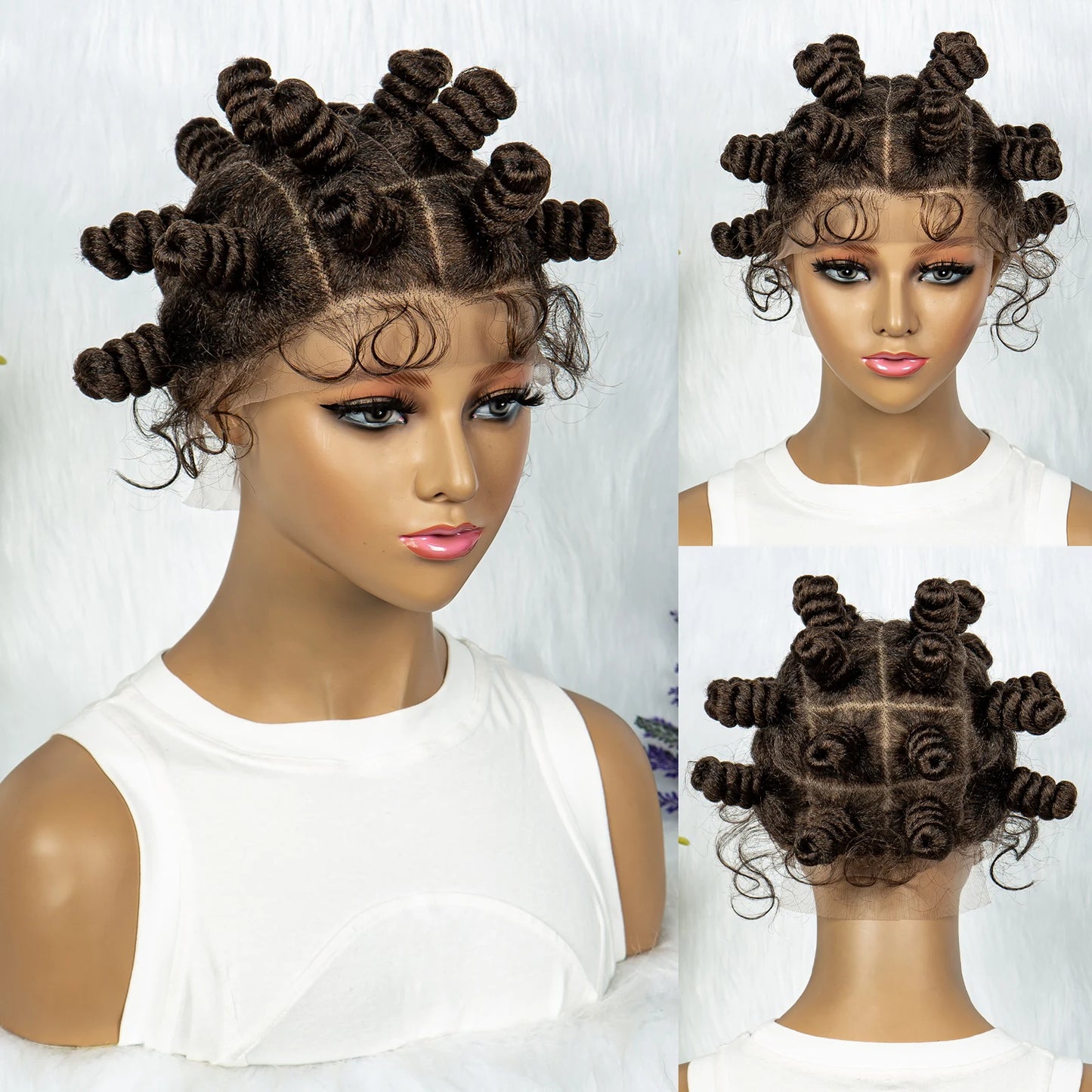 Knotless Braids Wig with Twist Buns | Full Lace African Braiding Hair Luxegan