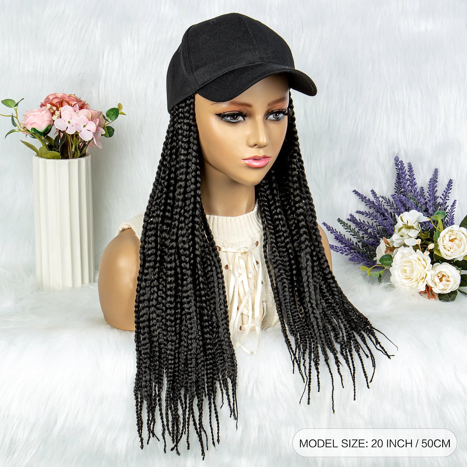 20" Box Braids Baseball Cap Wig | Afro Black Women | Adjustable Hat Wig Luxegan
