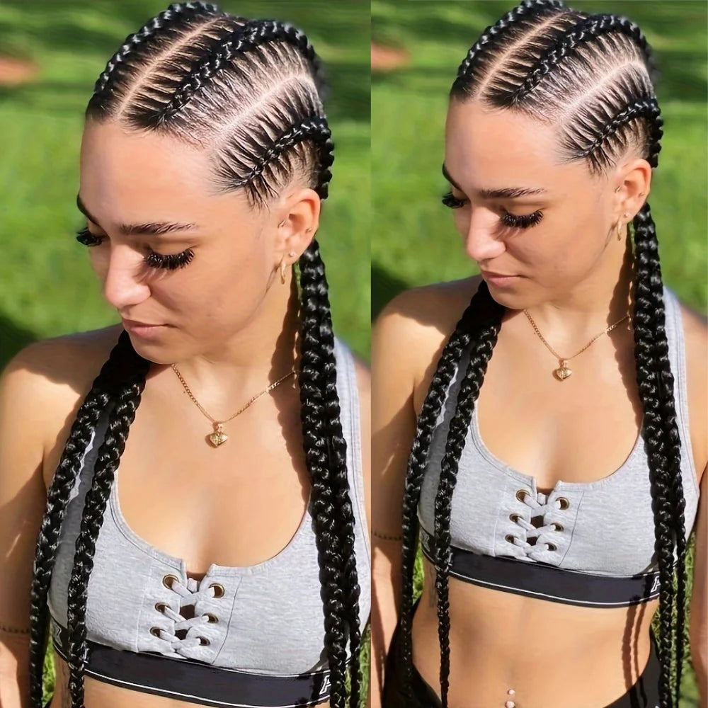 34" Blonde 4x Braids Wig | Double Dutch Cornrows & Twist Braids | Baby Hair | Synthetic Luxegan