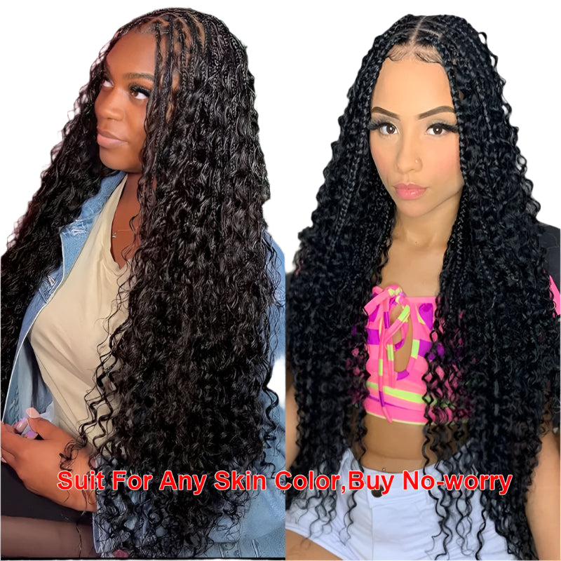 32" 613 Blonde Boho Box Braids Wig | Full Lace Front Knotless Cornrows & Curls | Synthetic Braided Wig for Women