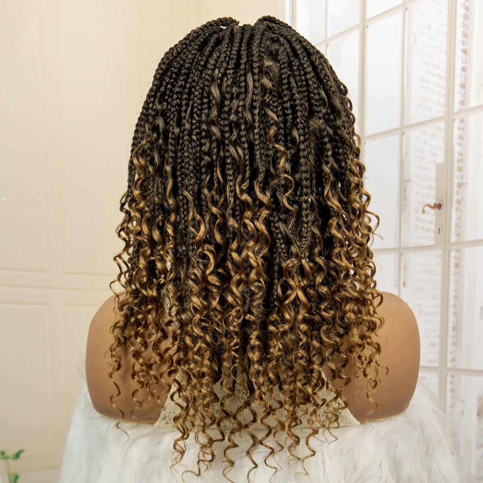 Curly Braided Wig | Boho Box Braids | Full Lace Wig | Knotless Braids | Brown Wig | Synthetic Hair | Black Women