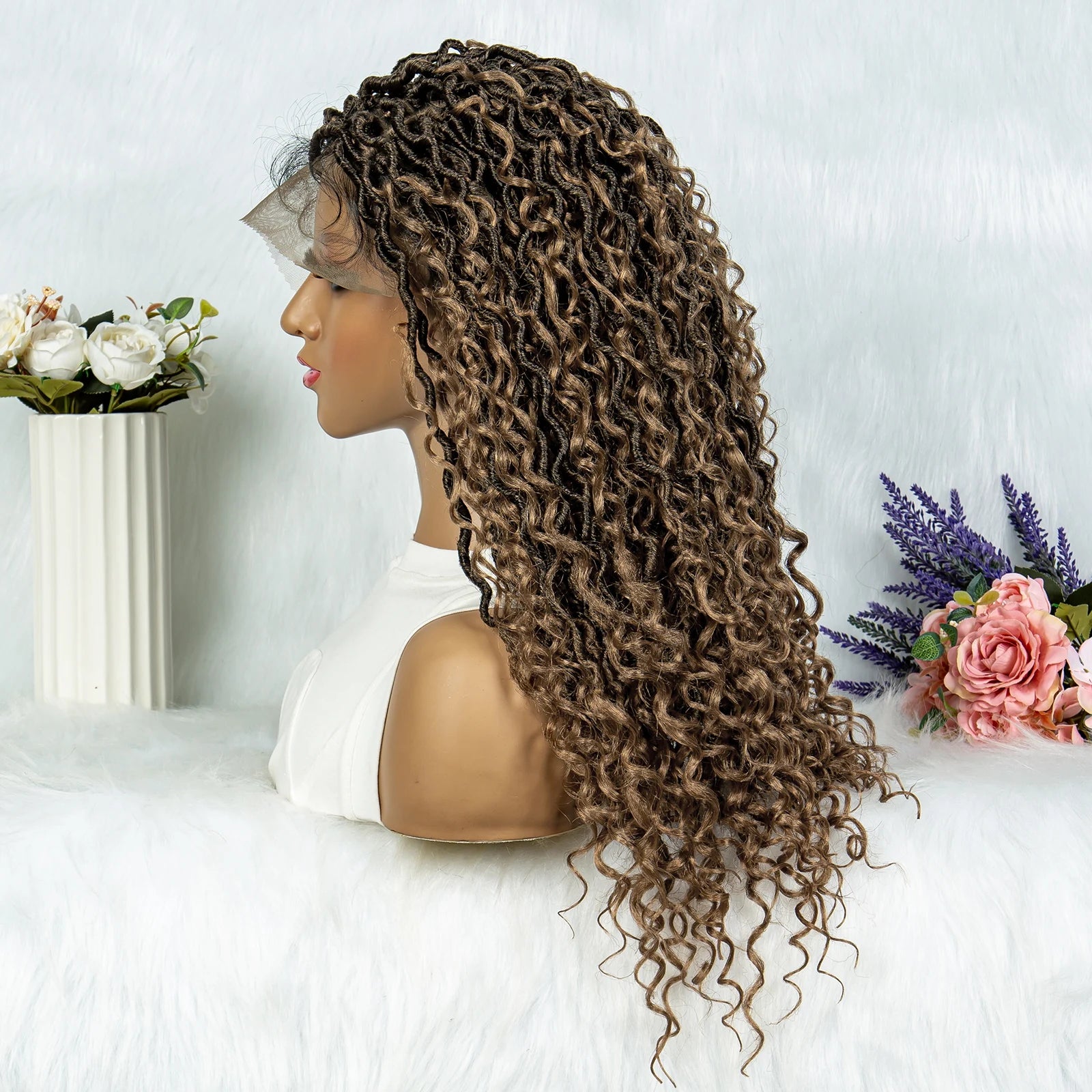 Lightweight Curly End Box Braids Wig | Lace Front Cornrows & Baby Hair Luxegan
