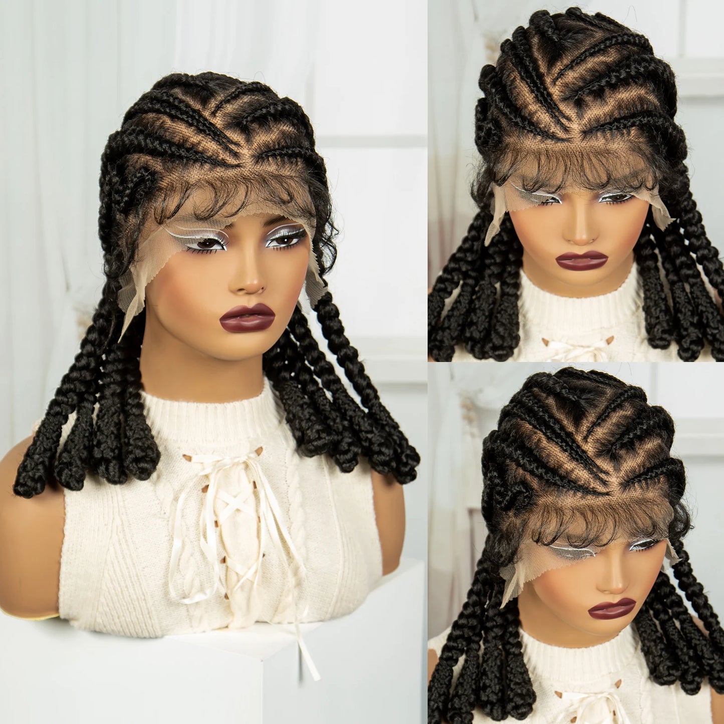 16" Cornrow Bantu Braids Wig | Full Lace Frontal | Baby Hair Luxegan