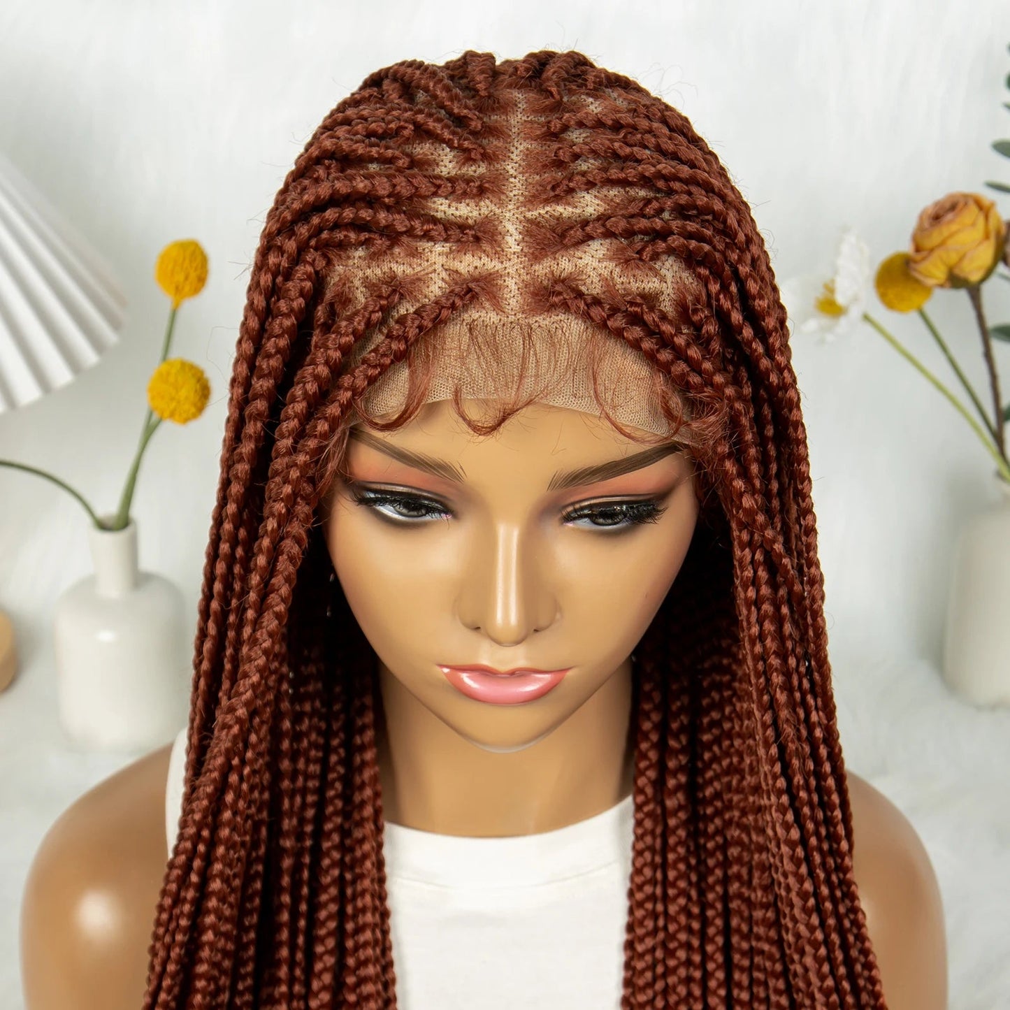HD Knotless Box Braided Full Lace Wig | Ginger 350# & 613# Blonde | Synthetic Crochet Braids | Black Women Luxegan