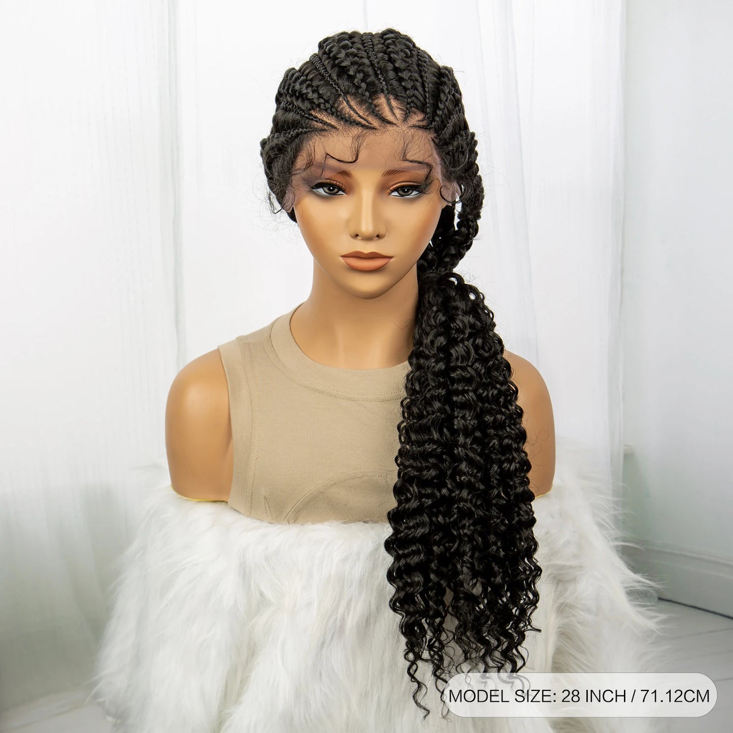 Curly Ends Cornrow Box Braids Wig | Handmade Lace Front | Baby Hair Luxegan