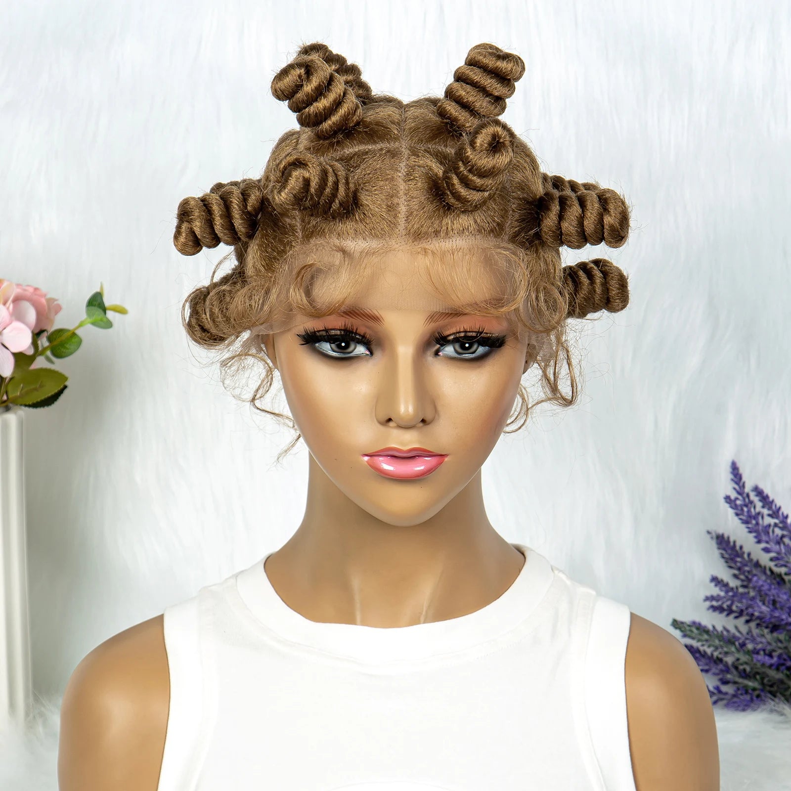 KIMA Bantu Knot Knotless Box Braids Wig | 350# Blonde Braided Bun Full Lace Wig for Black Women Luxegan