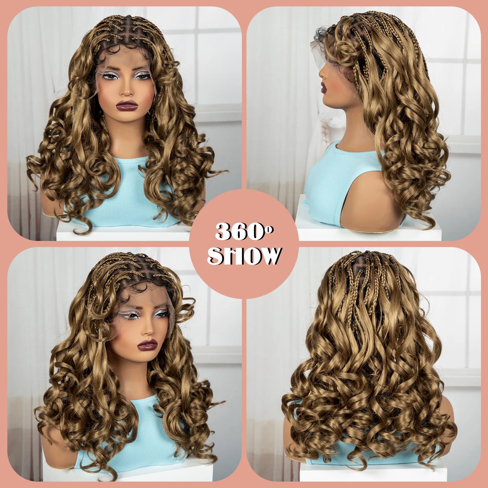 18" Bouncy Wavy Knotless Braids Wig | Full Lace | Bangs | Baby Hair Luxegan