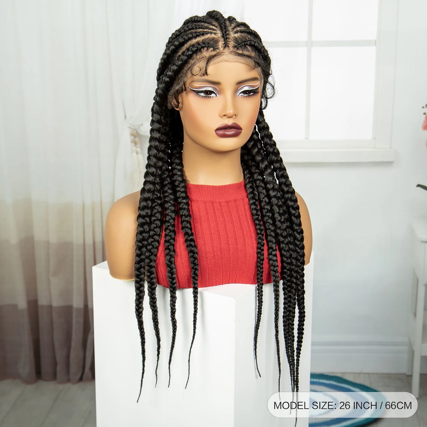 26" Natural Cornrow Braids Wig | Transparent Full Lace | Baby Hair Luxegan