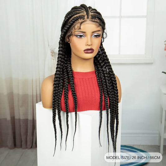 26" Natural Cornrow Braids Wig | Transparent Full Lace | Baby Hair Luxegan
