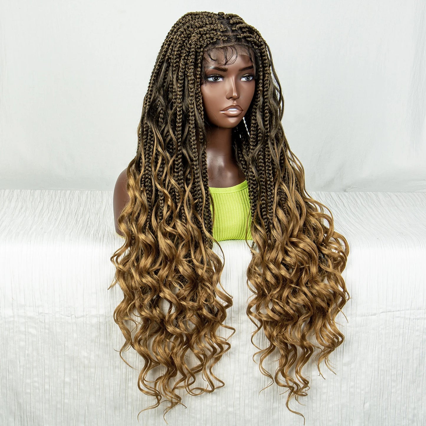 34" Ombre Curly Braids Wig | 1B/27 | Deep Wave | Full Lace | Baby Hair Luxegan