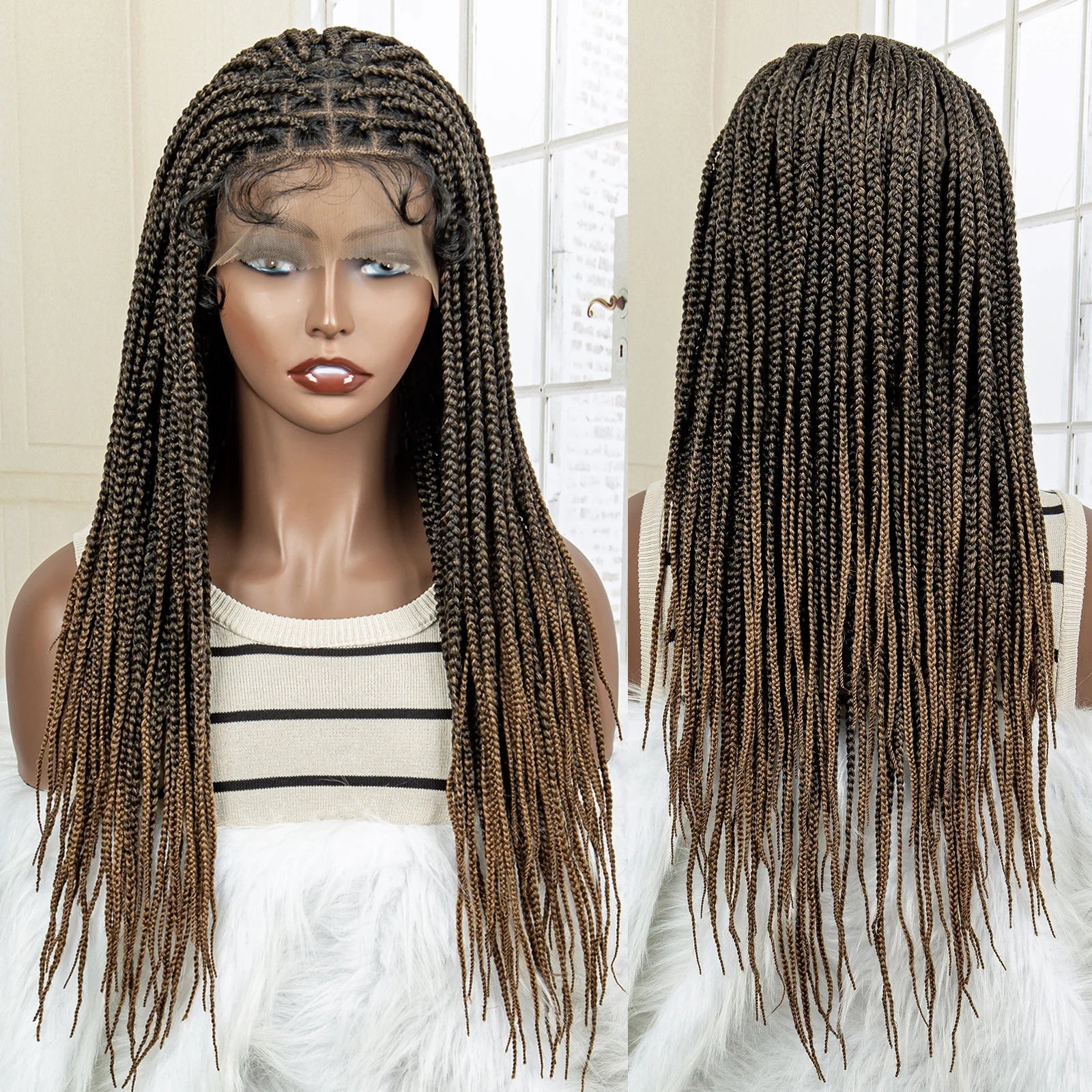 24" Full Lace Knotless Box Braided Wig | Lace Frontal Cornrow Braids | Baby Hair Synthetic Wig for Women Luxegan