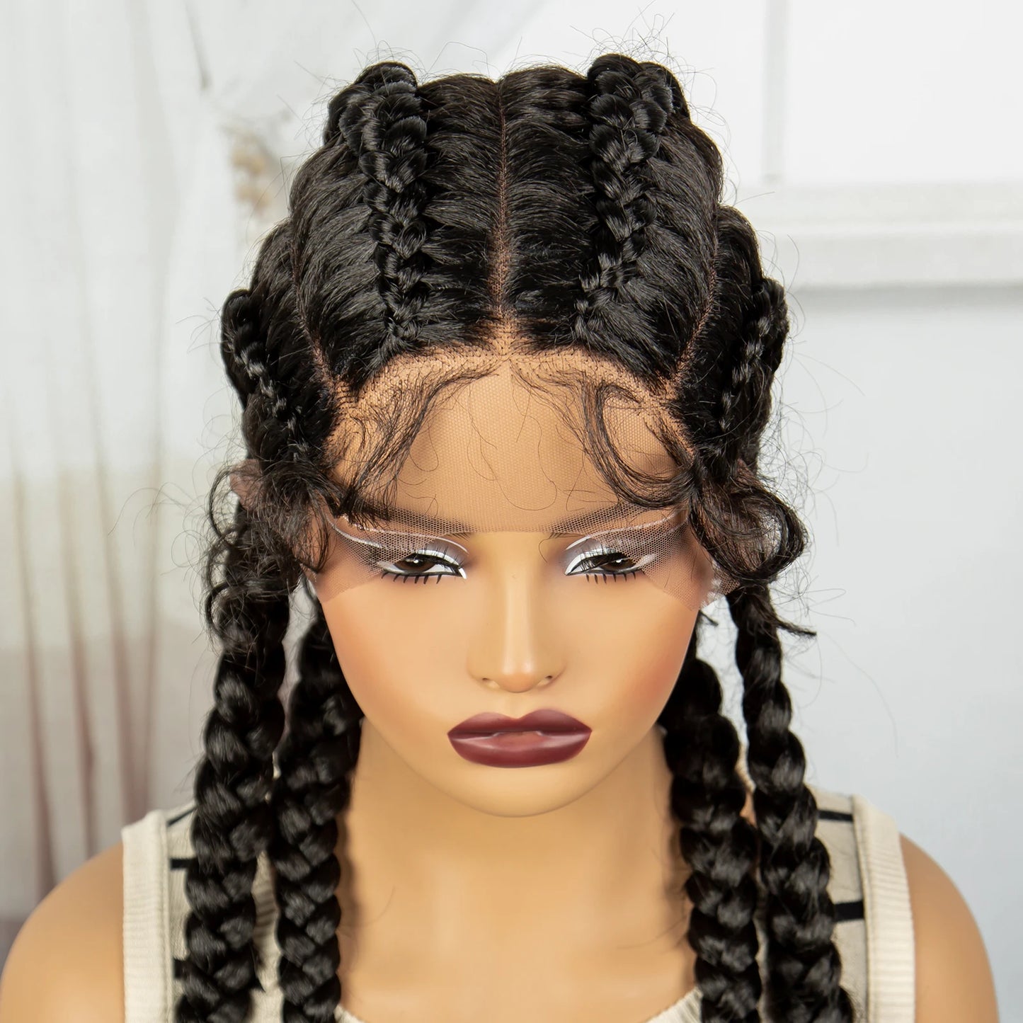 36" Natural Cornrow Braids Wig | Lace Front | Baby Hair | Long Braids Luxegan
