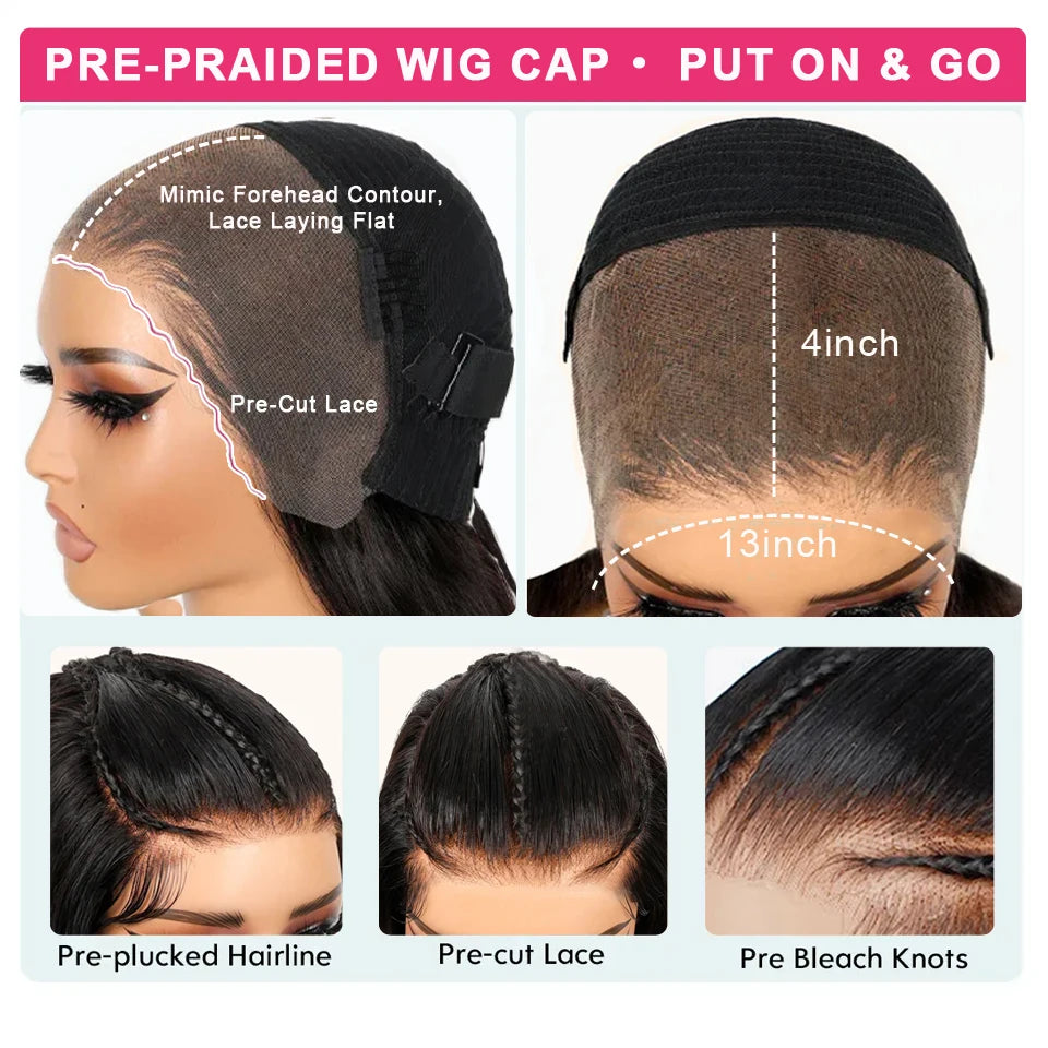 KissLove Pre-Braided Straight Lace Front Wig | HD Lace | Brazilian Remy Hair | Ready-to-Go | 26 Inches