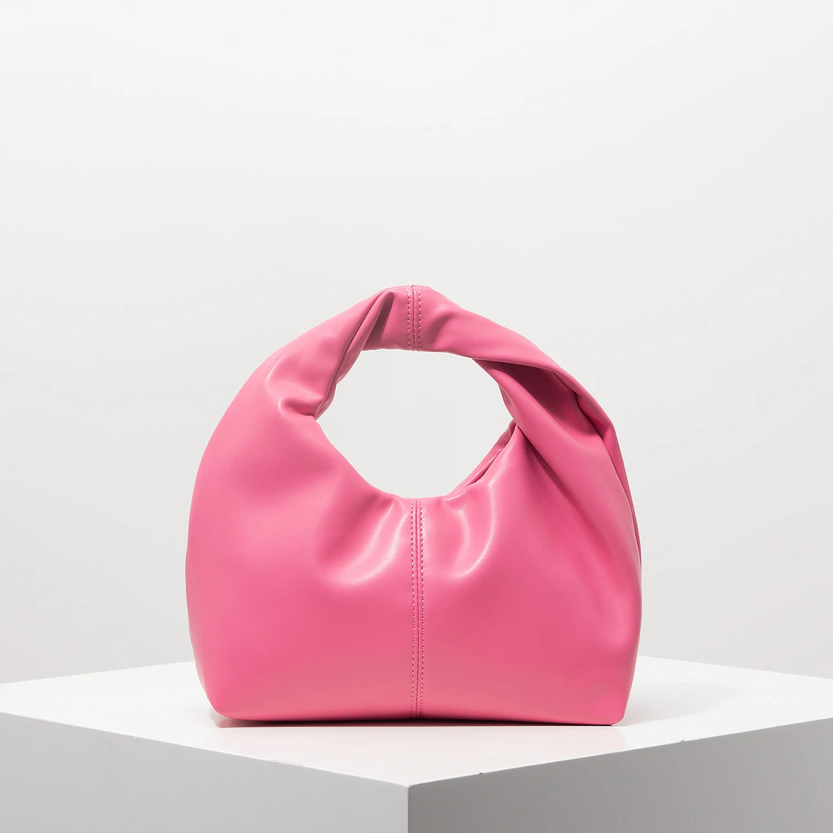 Women’s Stylish Twist Square Clutch Bag | Sophisticated Ruched Top-Handle Handbag | Simple and Versatile Solid Color Commuter Bag | Fashion-Forward Soft PU Leather Shoulder Purse Luxegan
