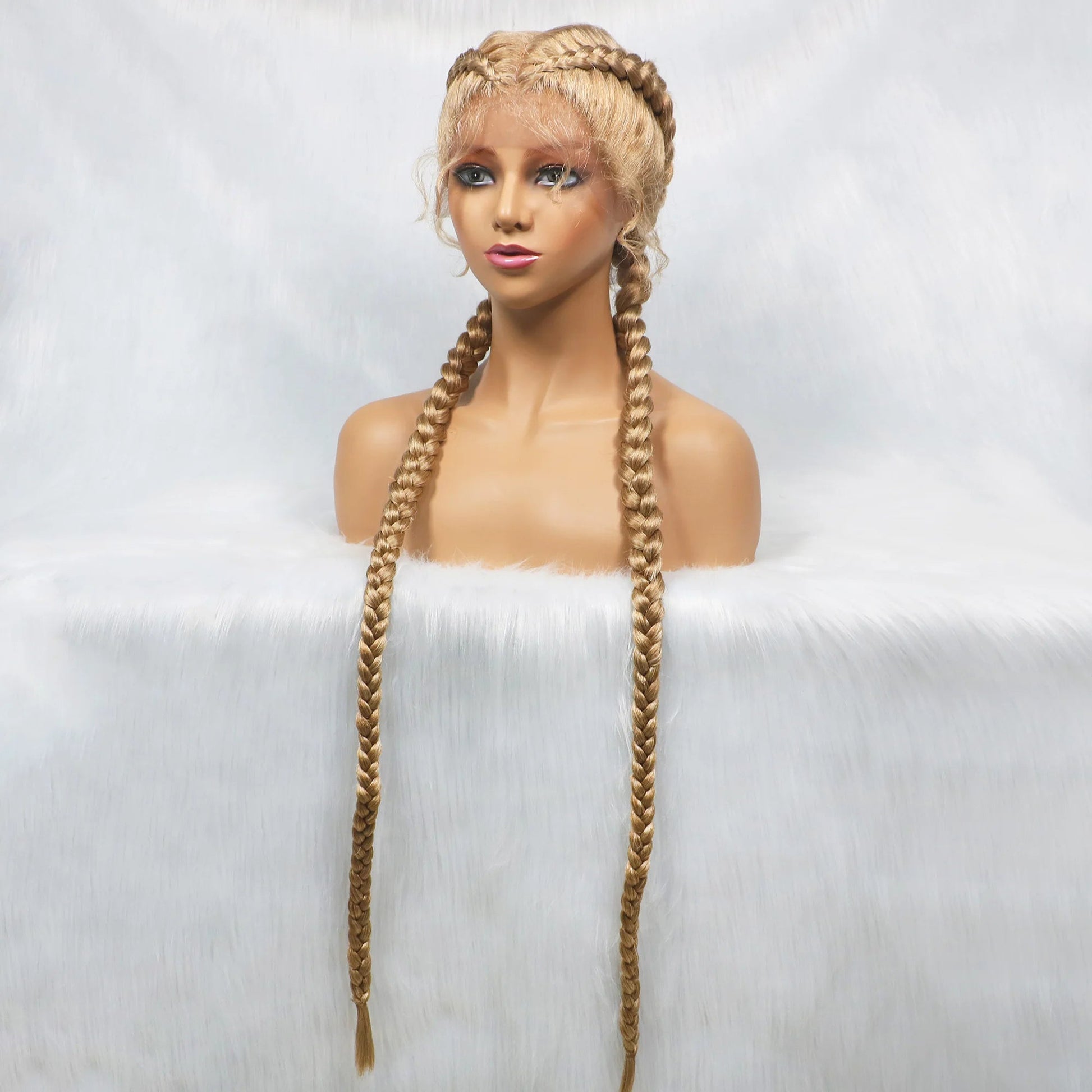 Handmade Double Dutch Cornrow Braided Wig | Natural Black Lace Front | Baby Hair | Kanekalon Synthetic Wig for Women Luxegan