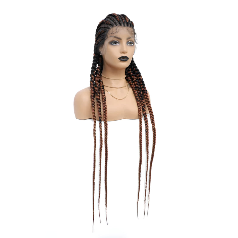 36" Cornrows & Faux Locs Braided Wig | Jumbo Box Braids | Full Lace | Synthetic Hair | Black Women