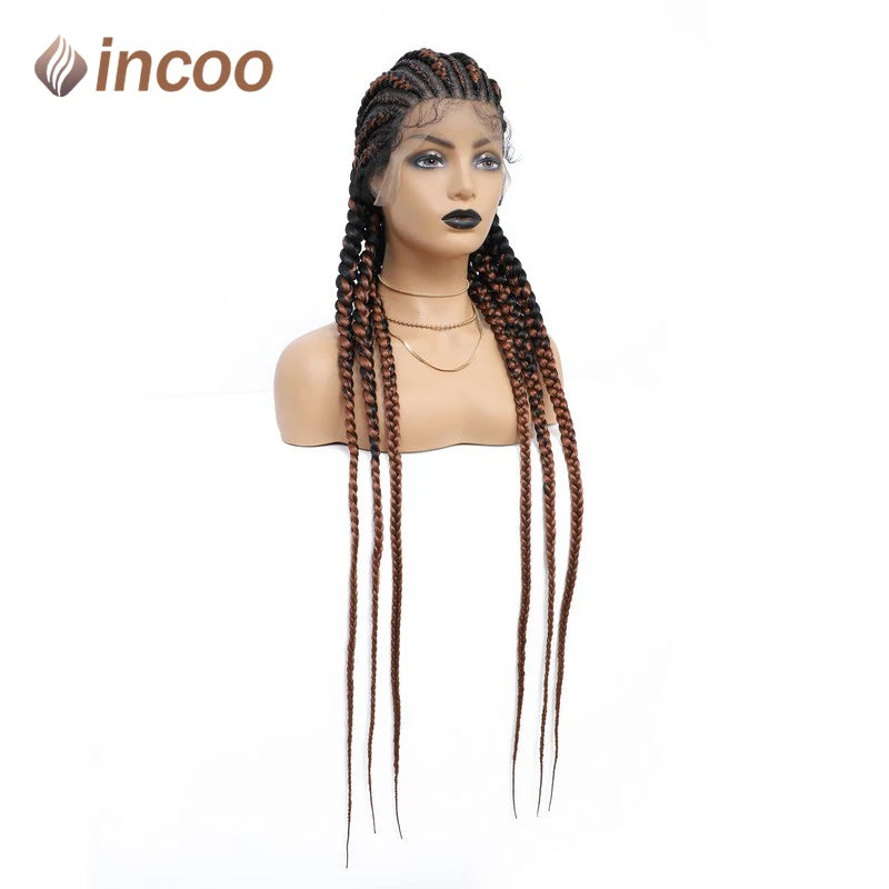 36" Jumbo Dutch Twins Cornrows Wig | Full Lace Front | Synthetic Braids | Black Women Luxegan